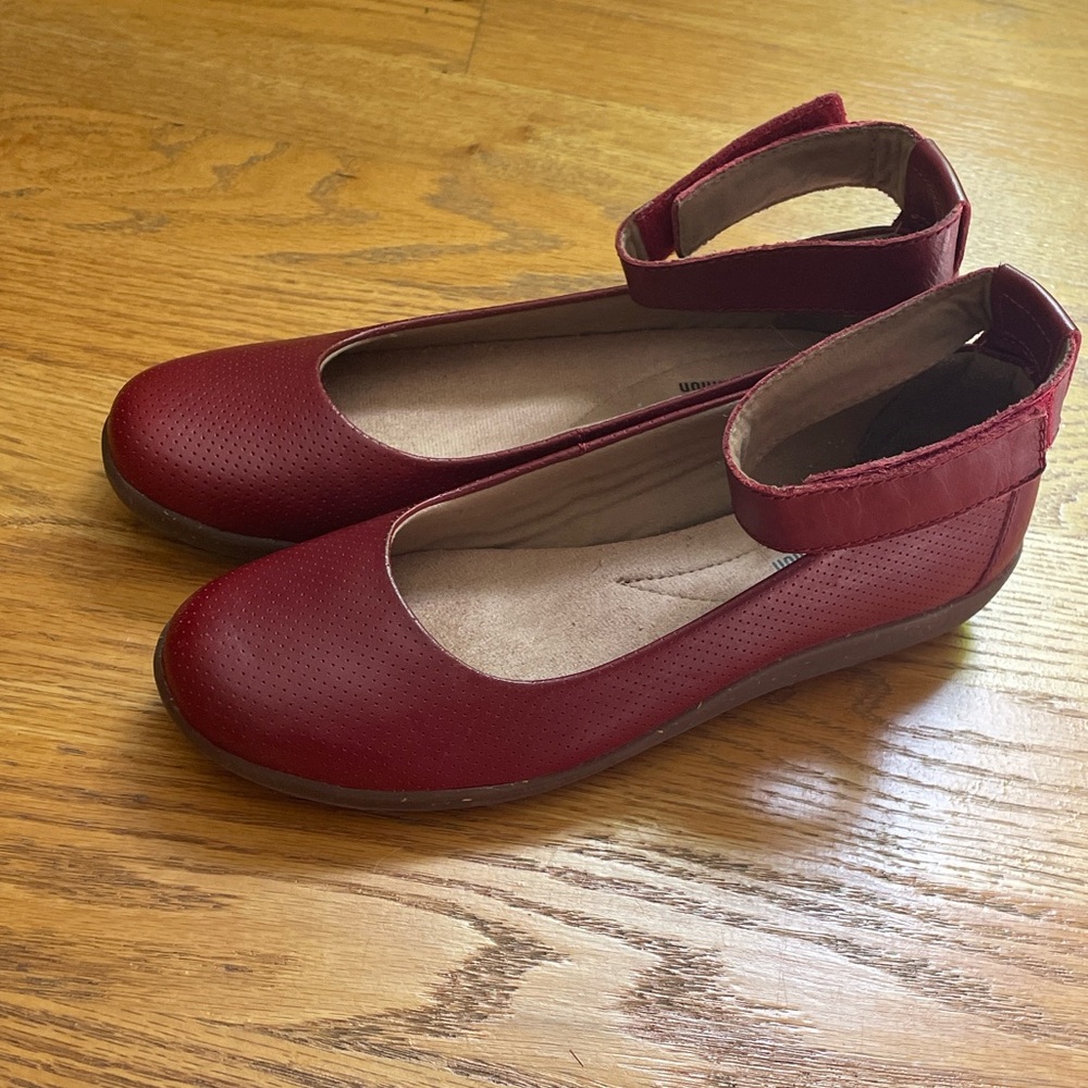 Clarks Red Women's Flats with Ankle Strap